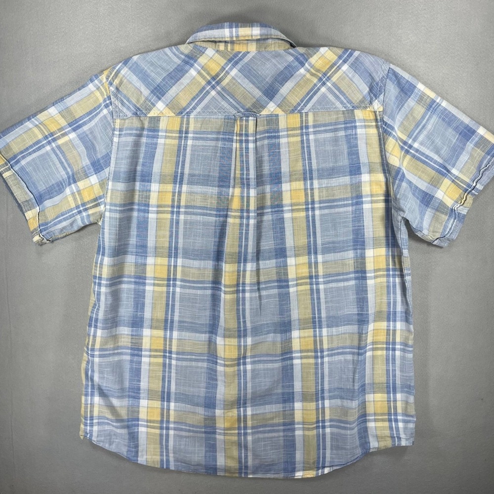 Weatherproof Mens Shirt Short Sleeve Plaid Blue Yellow Cotton XL - Picture 3 of 9